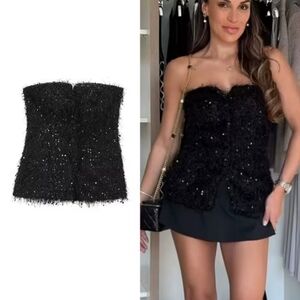 Zara Black Sequin Strapless Top
